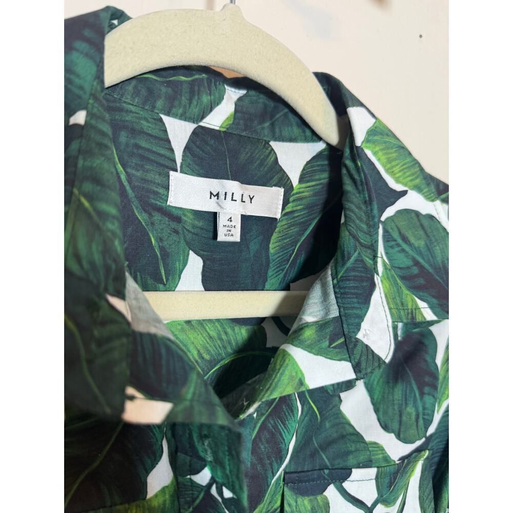 MILLY Banana Leaf West Long Sleeve Mini Shirt Dress Women’s Size 4 - Picture 5 of 8